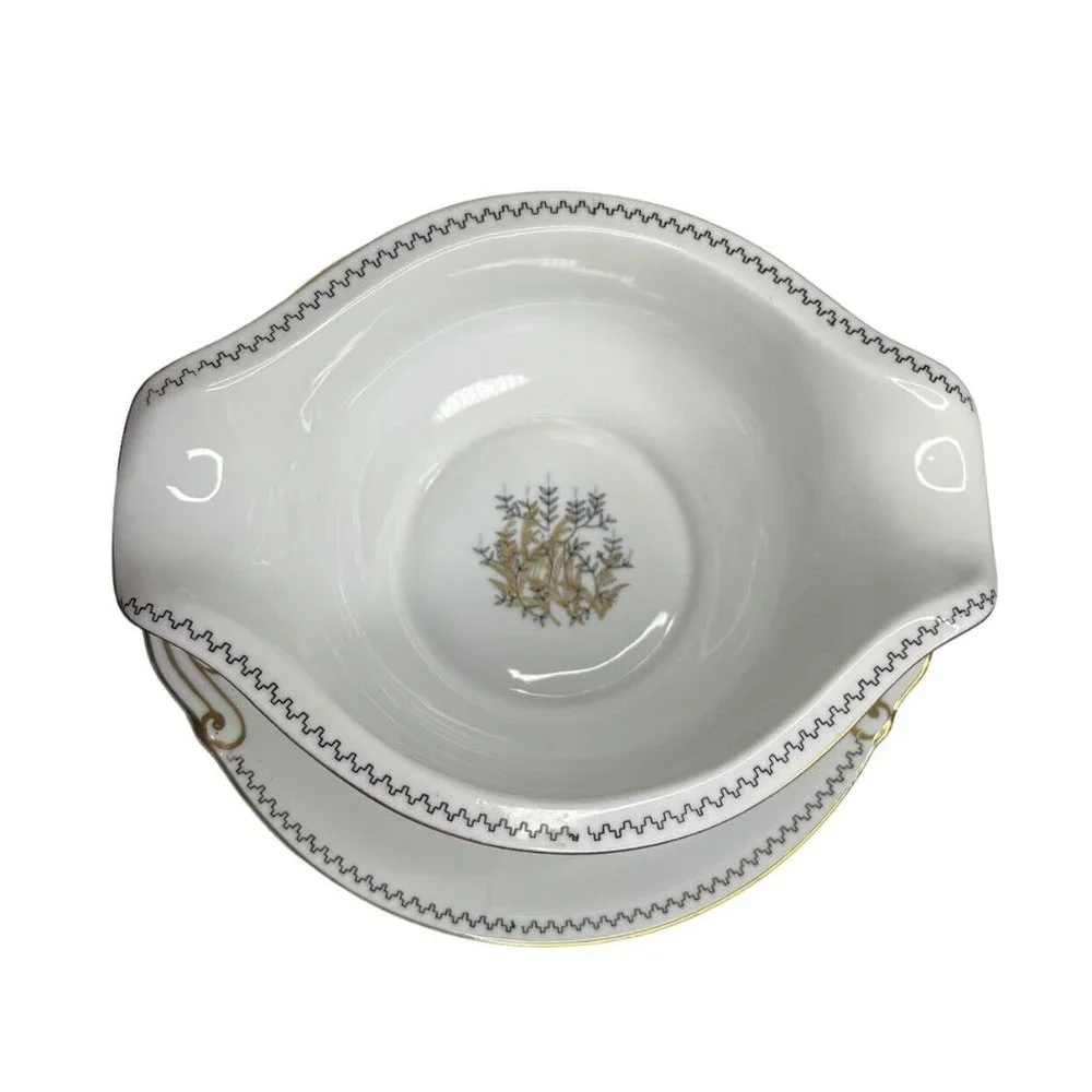 Late In Autumn Gravy Boat Attached Plate By Fine‎ China Of Japan Gold Gild Trim